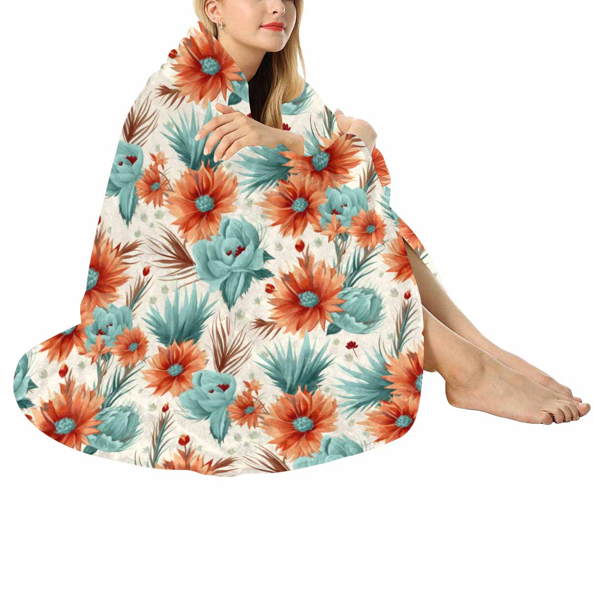 Boho Floral  Circular Micro Fleece Blanket 60"