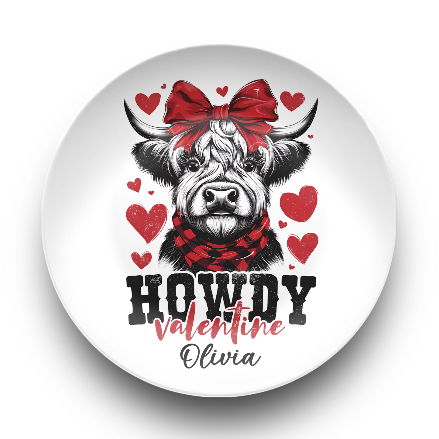 Highland Cow Valentines Plate, Personalized Cow Plate Gift, Valentine Dining Decor, Cute Holiday Dinnerware, Unique Cow Kitchenware