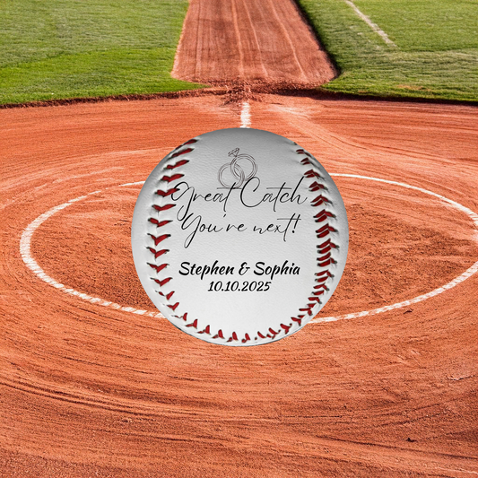 Personalised Baseball, Great Catch You're next! Wedding Garter Toss Personalise with Mr & Mrs Names and Wedding Date