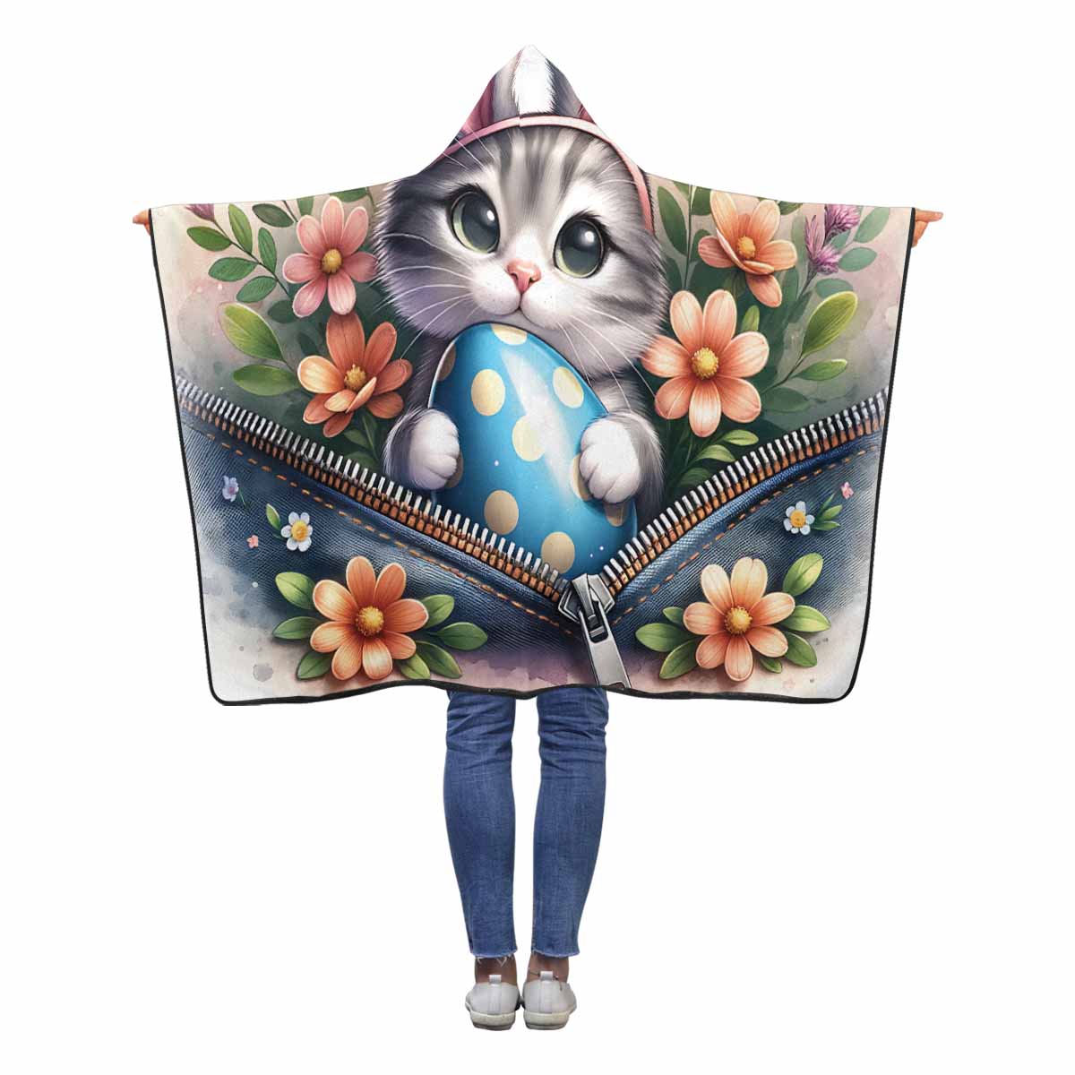 Easter Kitten Awd1308  Hooded Blanket 50"x40"