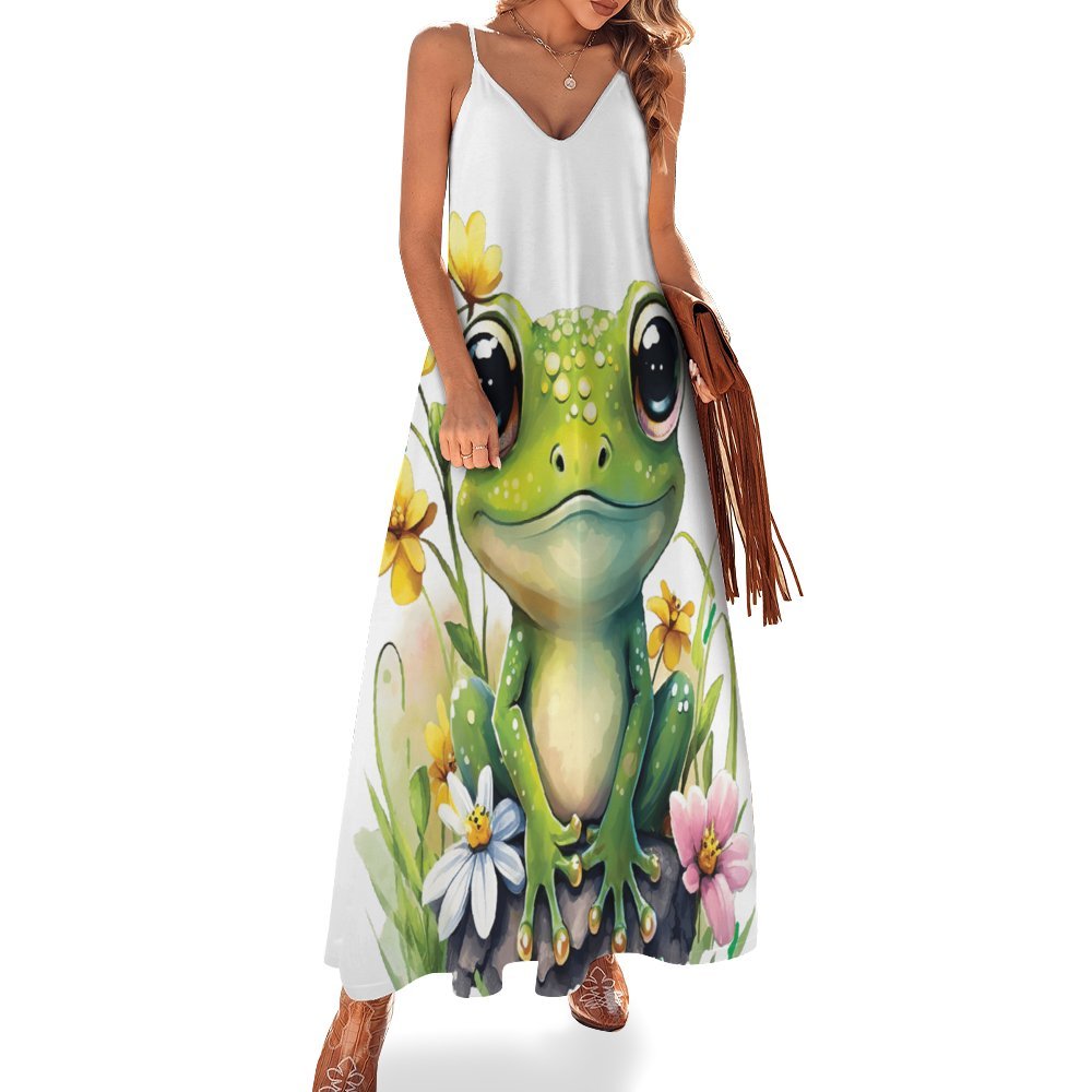 Frog Spaghetti Strap Ankle-Length Dress Long dress