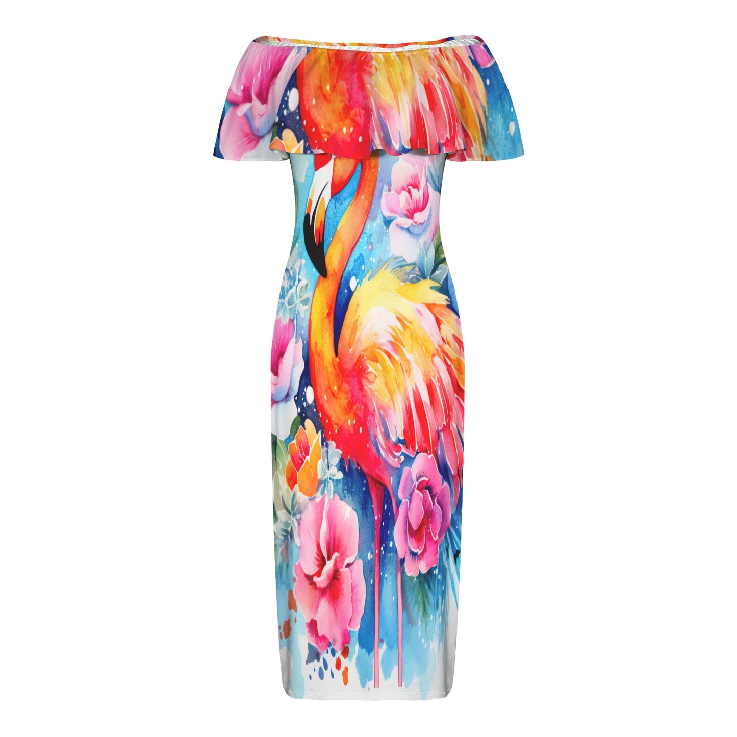 Flamingo awd242 Women's Off Shoulder Ruffle Boat Neck Dress (Model D71)