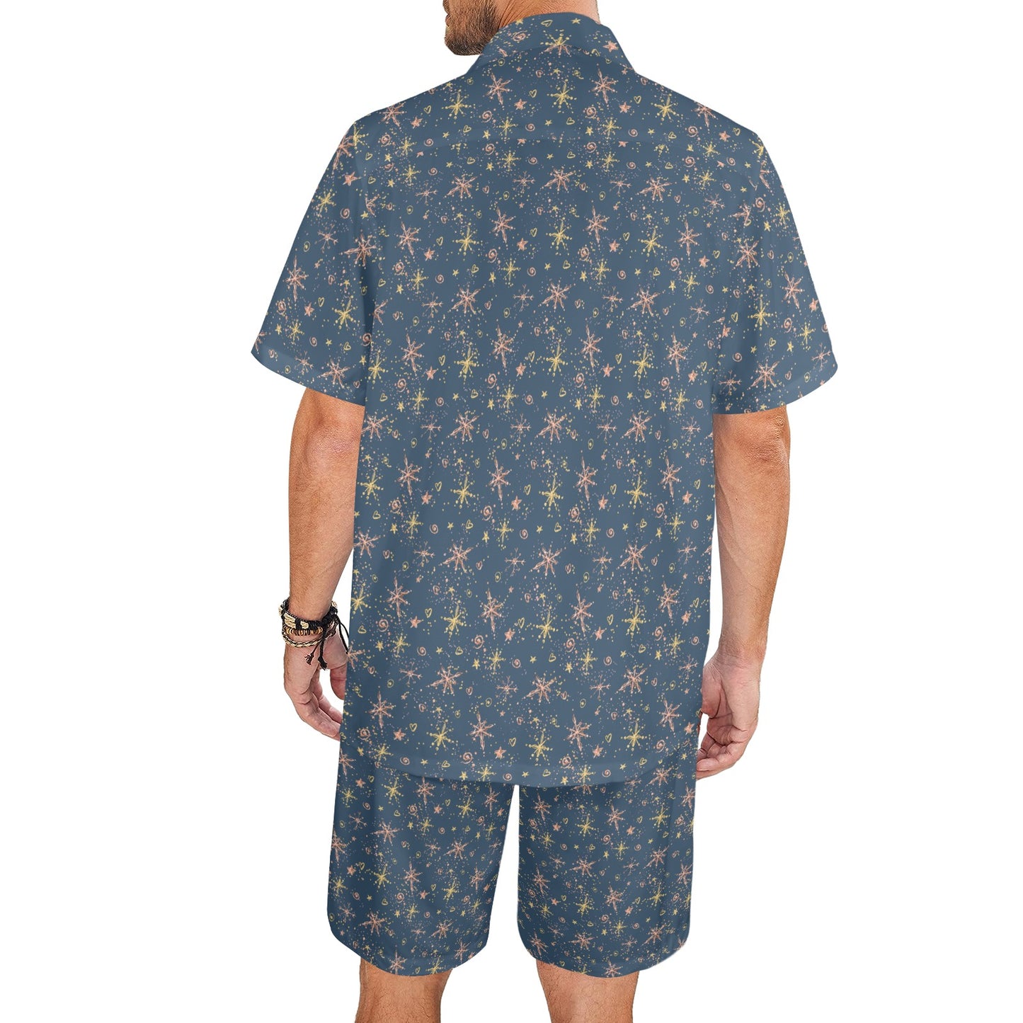 Mens Shirt & Shorts Set Blue Christmas Men's Shirt and Shorts Outfit (Set26)