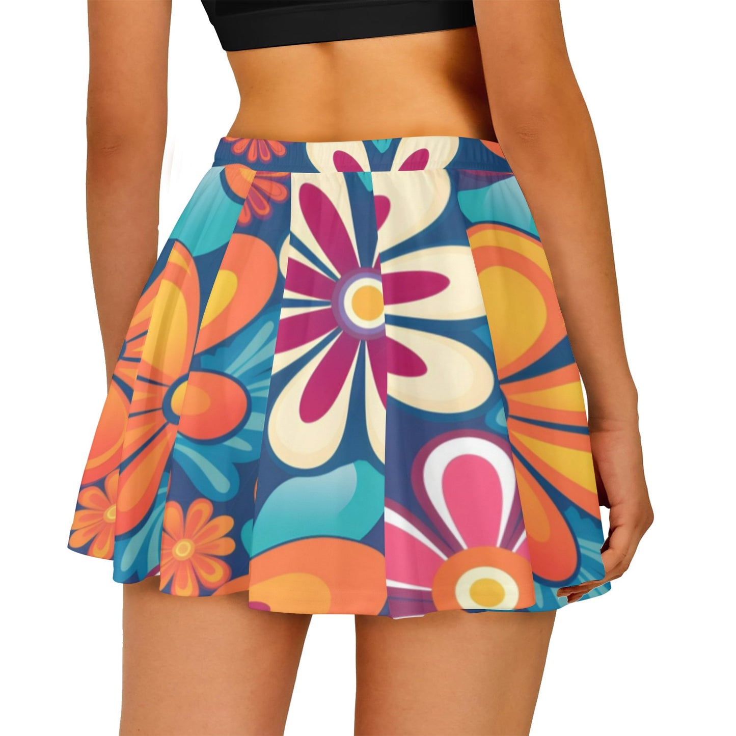 Mariner Skater Skirt 70's 80's 90's Groovy Floral All Over Print Skater Skirt (Model D69)
