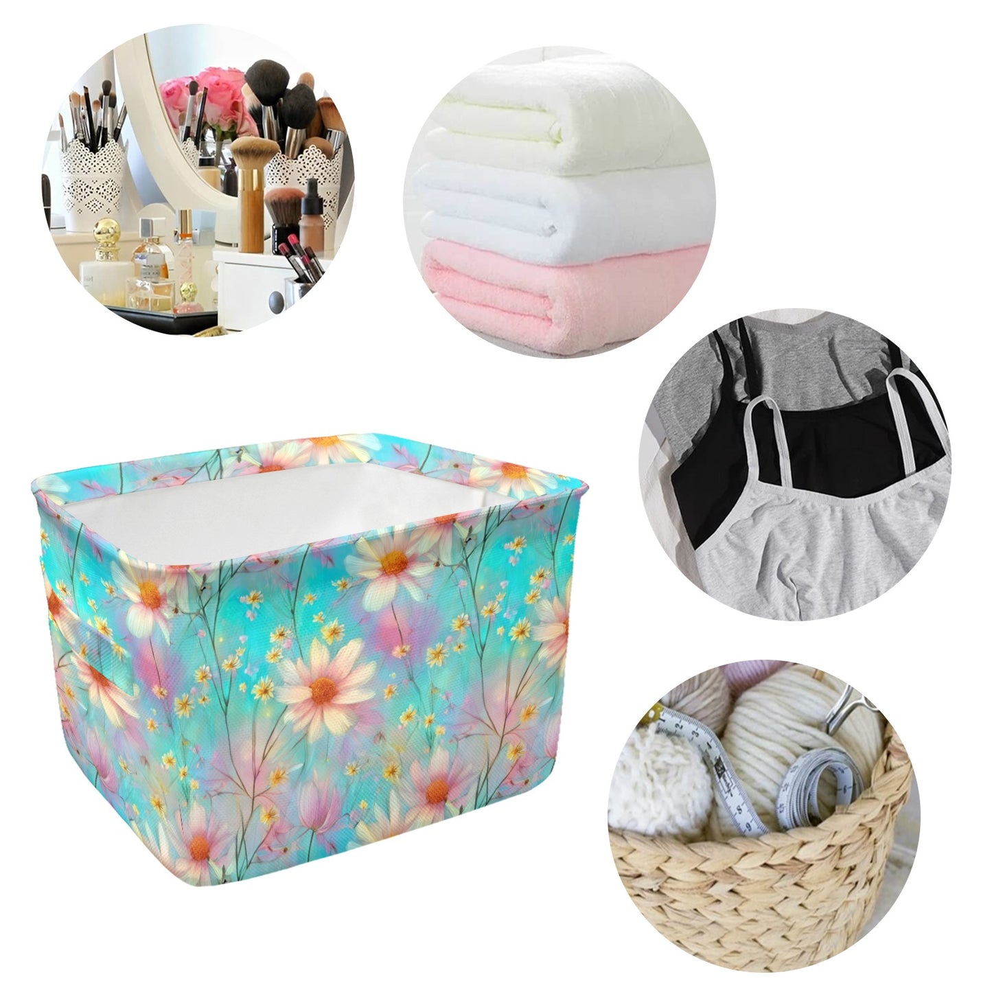 Green Floral Fabric Storage Basket