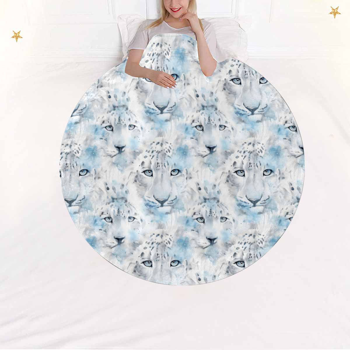 White Leopard  Circular Micro Fleece Blanket 47"