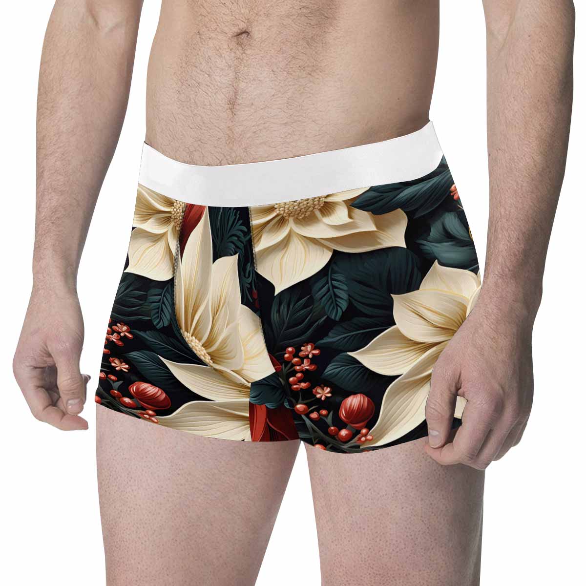 Red Poinsettia Men's All Over Print Boxer Briefs (Made In AUS)