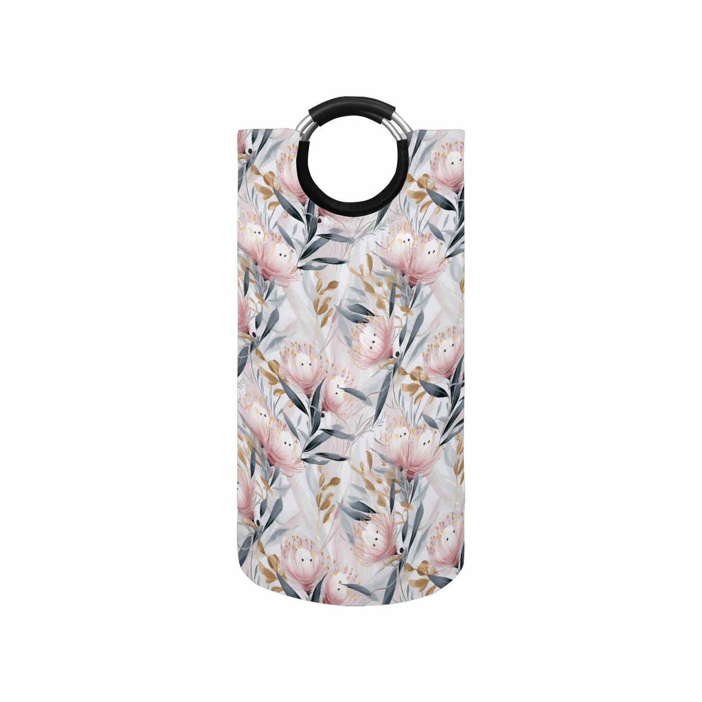 Australian Floral Pink & Grey  Round Laundry Basket