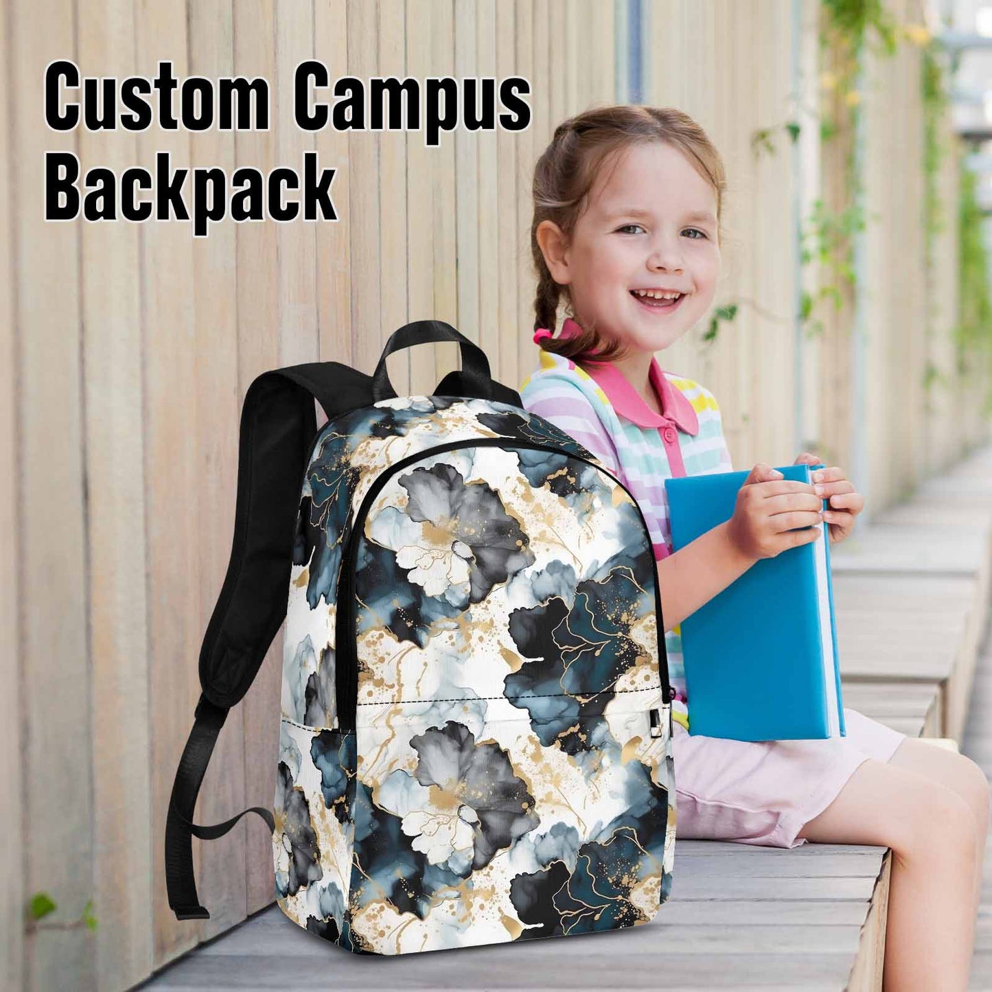 Black Ink Floral  Adult Casual Backpack