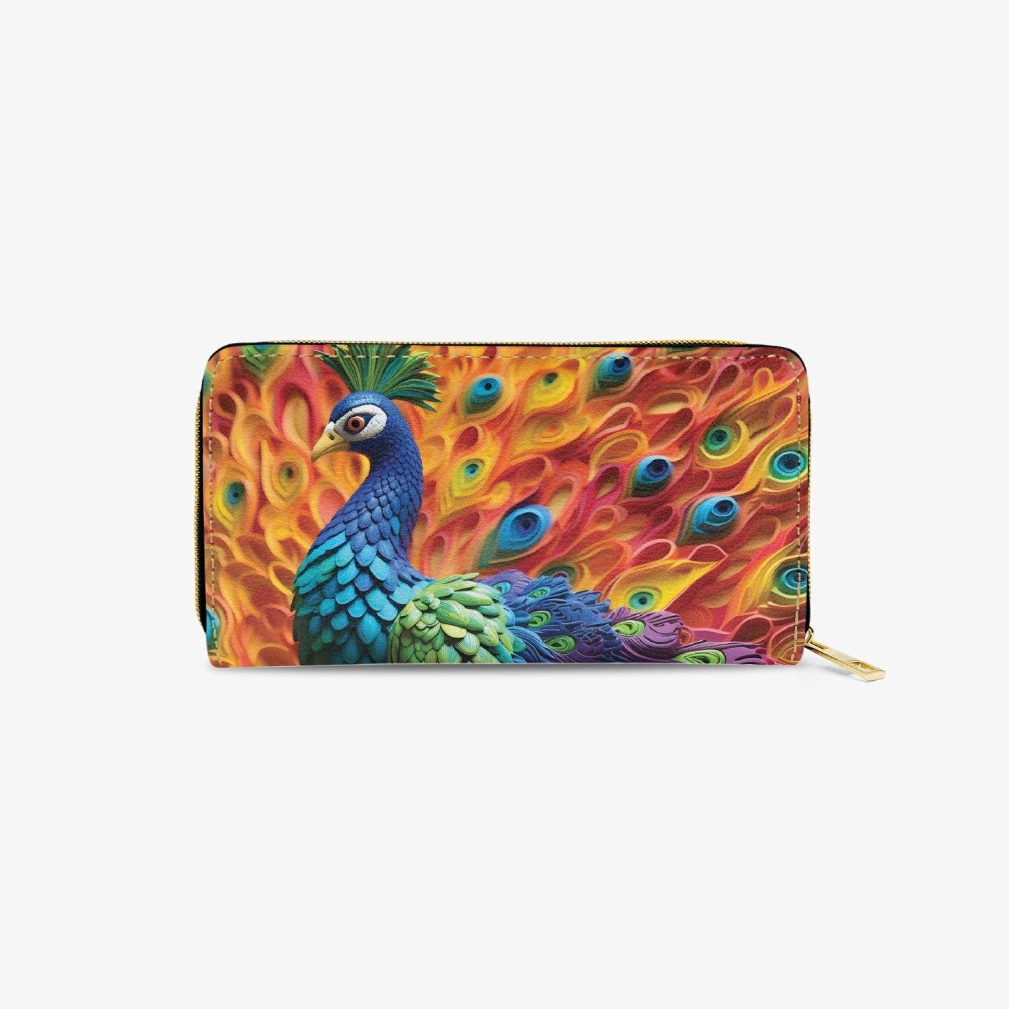 Long Type Zipper Purse, Peacock, awd-566