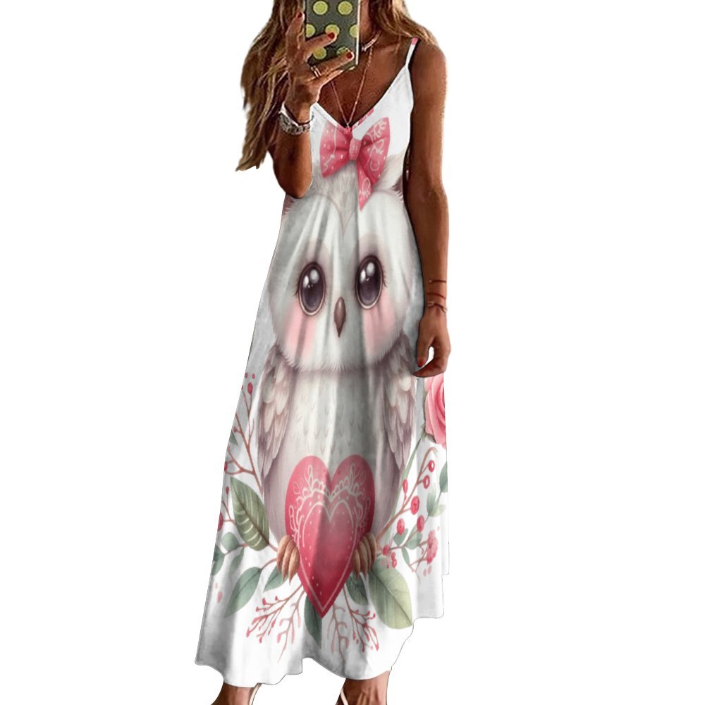 Owl Spaghetti Strap Ankle-Length Dress Long dress