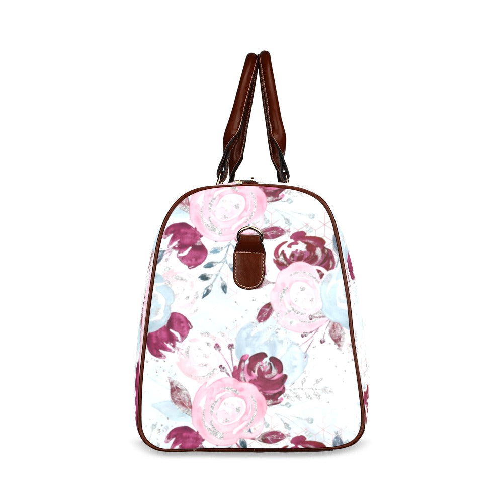 Roses Pink Blue Waterproof Travel Bag/Small (Model 1639)