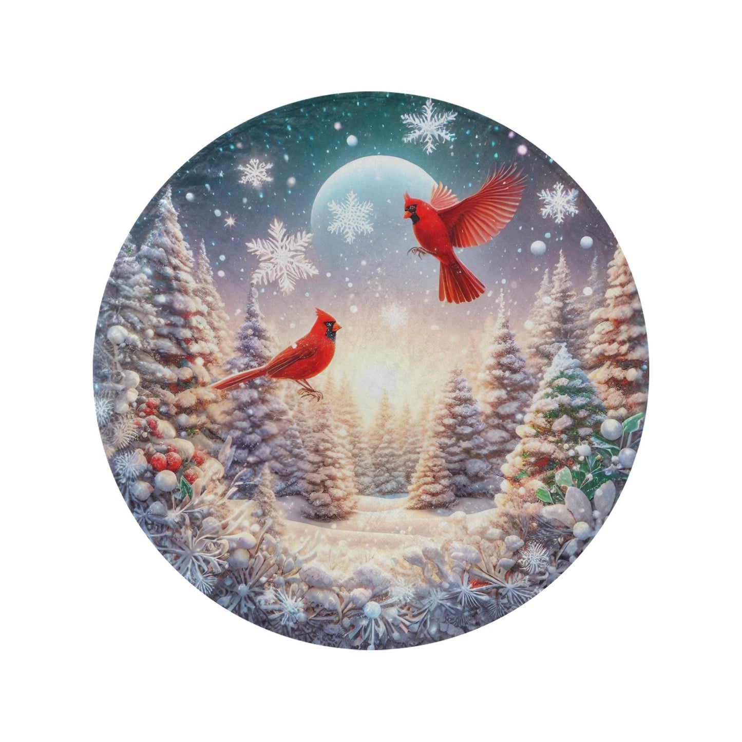 Christmas Cardinals Circular Micro Fleece Blanket