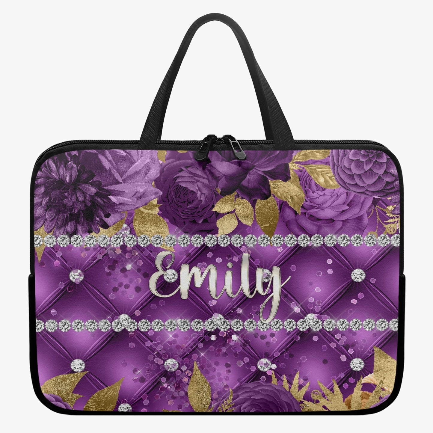 Laptop Sleeve with handles - Purple Floral - Personalised