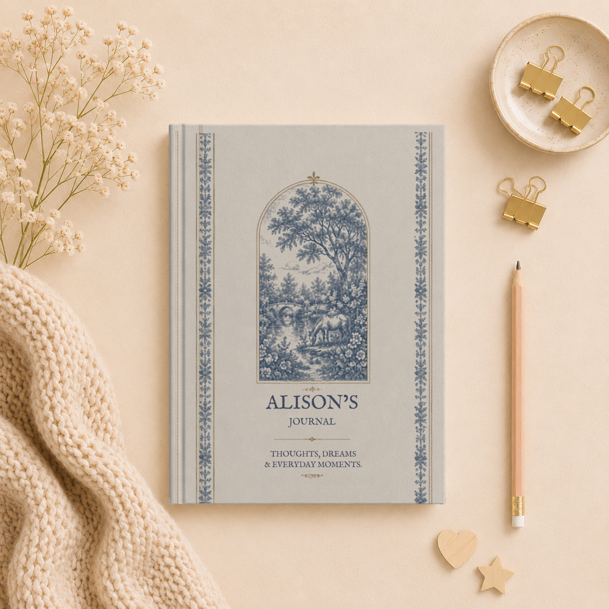 Personalized Hardcover Journal, Custom Lined Diary, Elegant Journal Gift, Unique Floral Design Notebook, Inspirational Writing Book