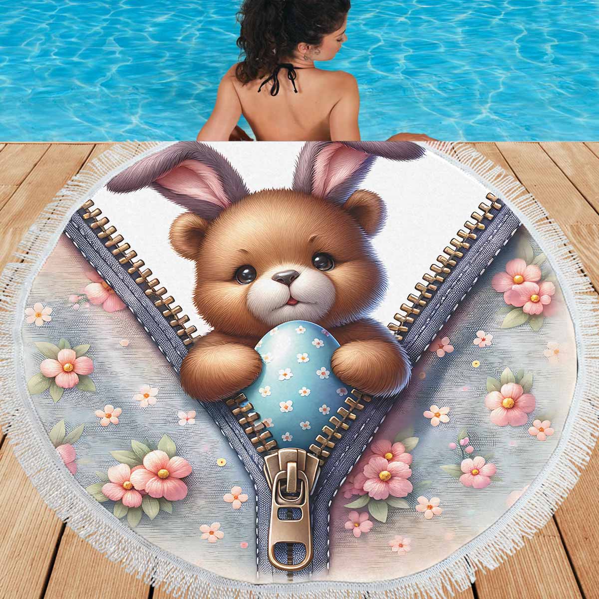 Easter Bear Awd1305  Circular Beach Shawl 59"