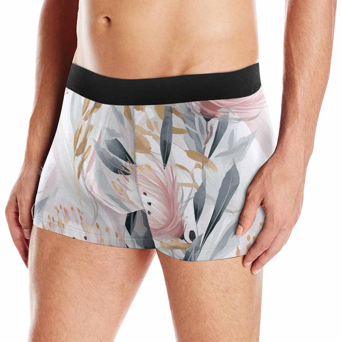 Australian Floral Pink & Grey  AUS Men's Boxer Briefs (Made In AUS)