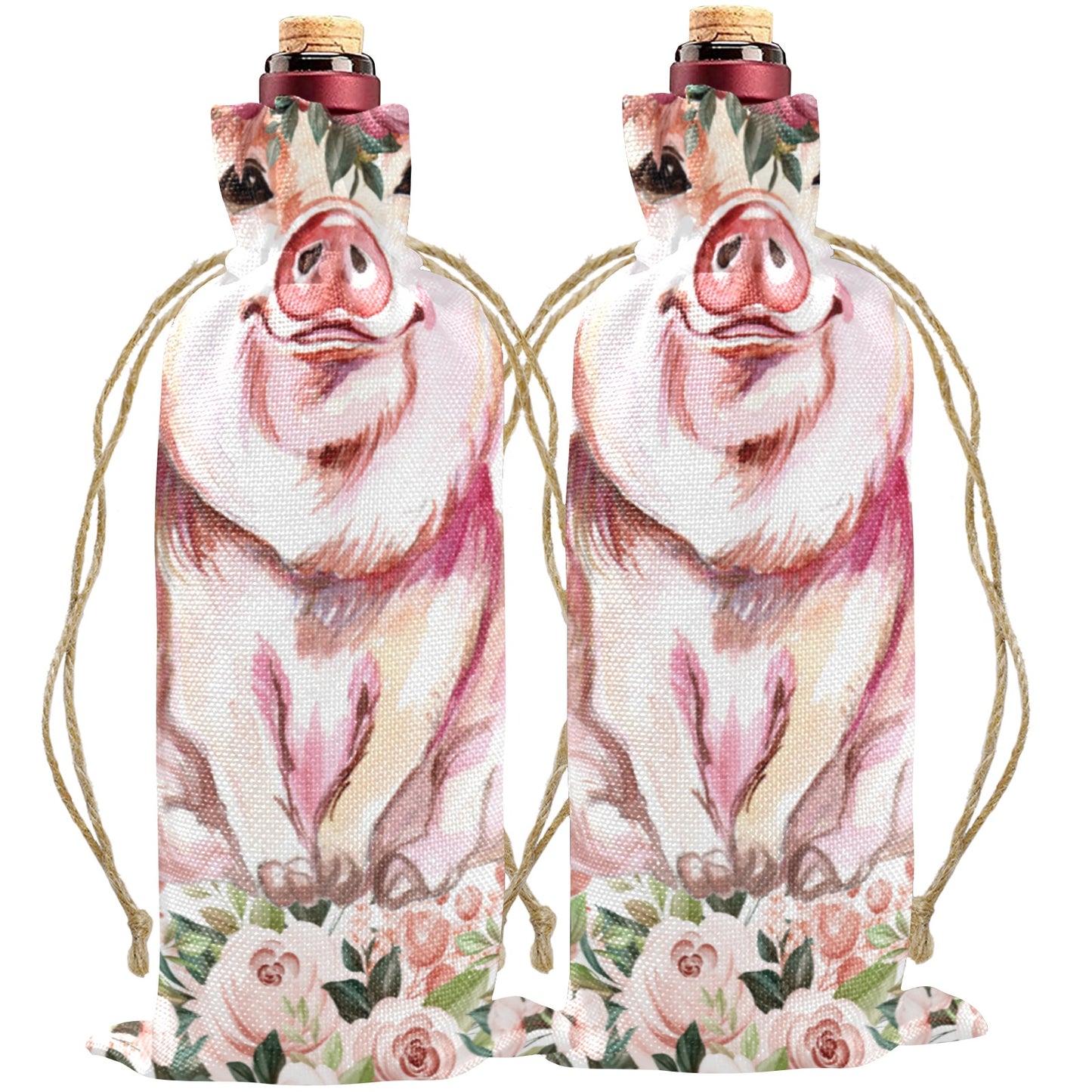 Country Pig awd1375 Linen Wine Bottle Bag