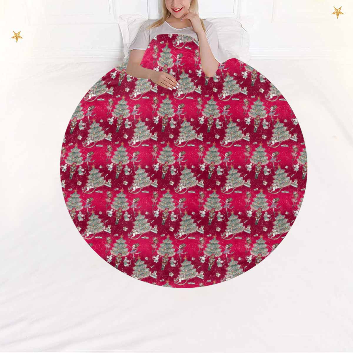 Red Christmas 50  Circular Micro Fleece Blanket 47"