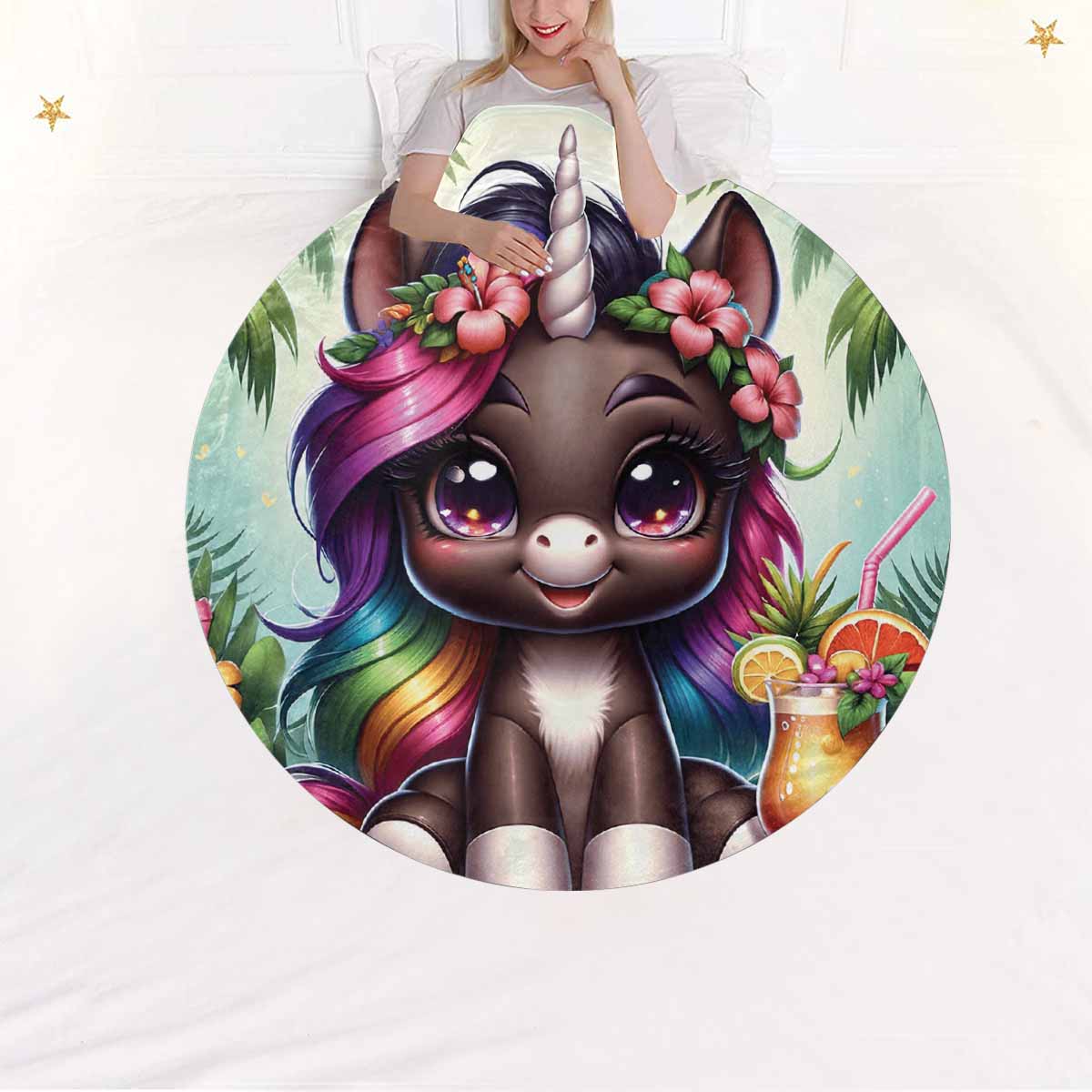 Unicorn_Awd35135  Circular Micro Fleece Blanket 60"