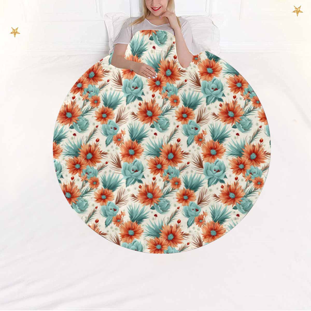 Boho Floral  Circular Micro Fleece Blanket 47"