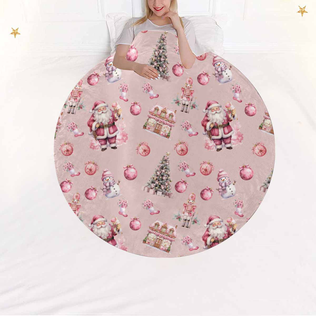Pink Chirstmas Circular Micro Fleece Blanket 47"