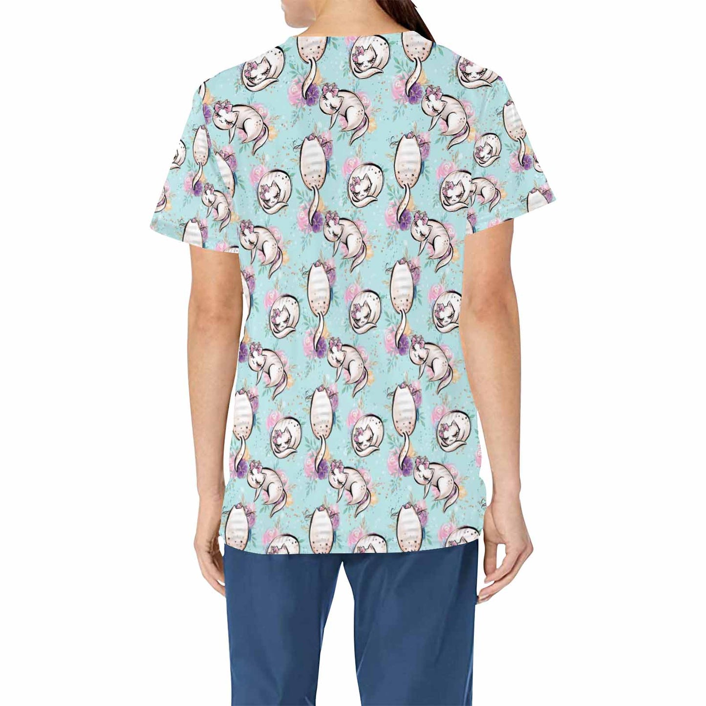 Blue Cats  Women's V Neck Scrub Top Nurse Uniform with Deep Front Pockets