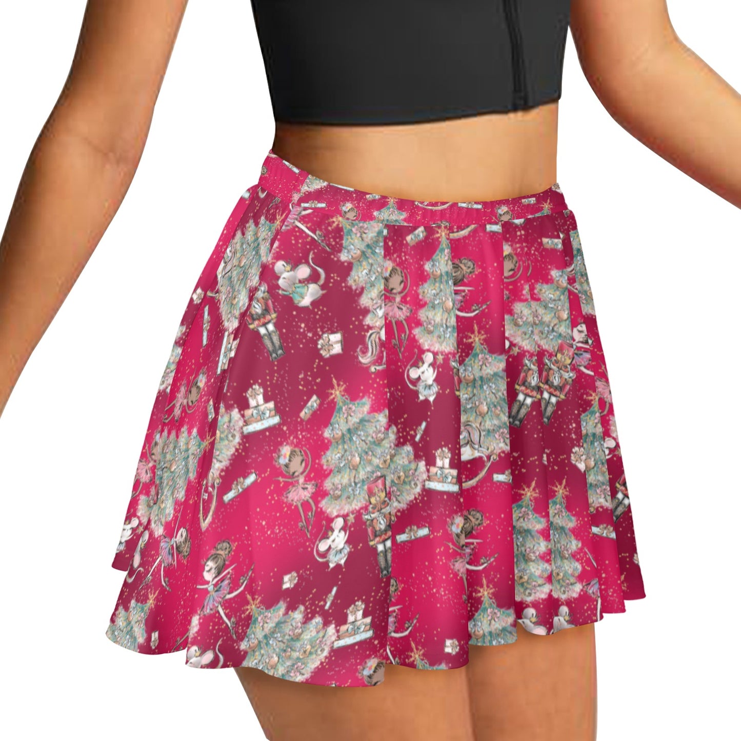 Skater Skirt Red Christmas Skater Skirt (Model D69)