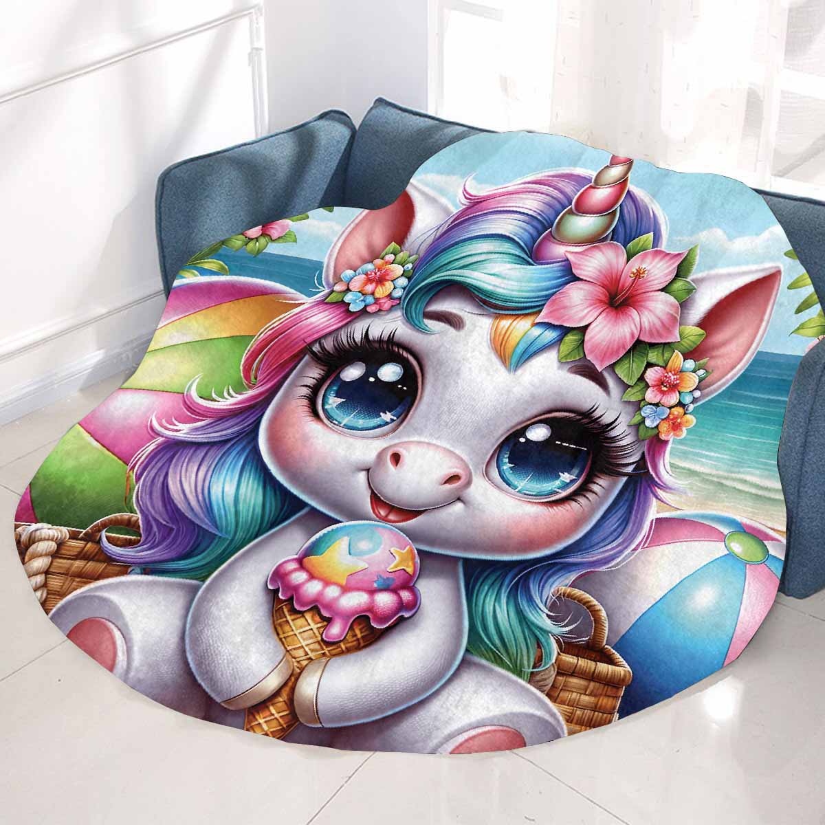 Unicorn_Awd35133  Circular Micro Fleece Blanket 47"