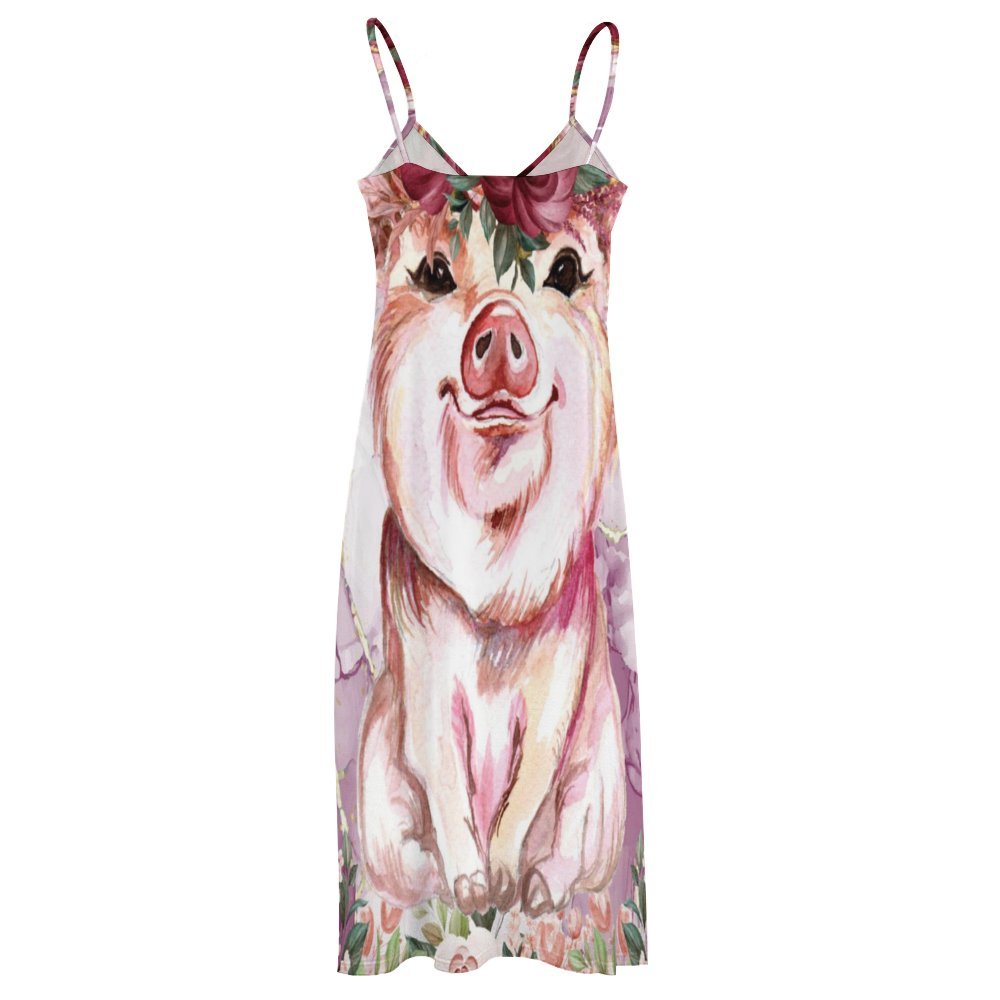 Pig Spaghetti Strap Ankle-Length Dress Long dress