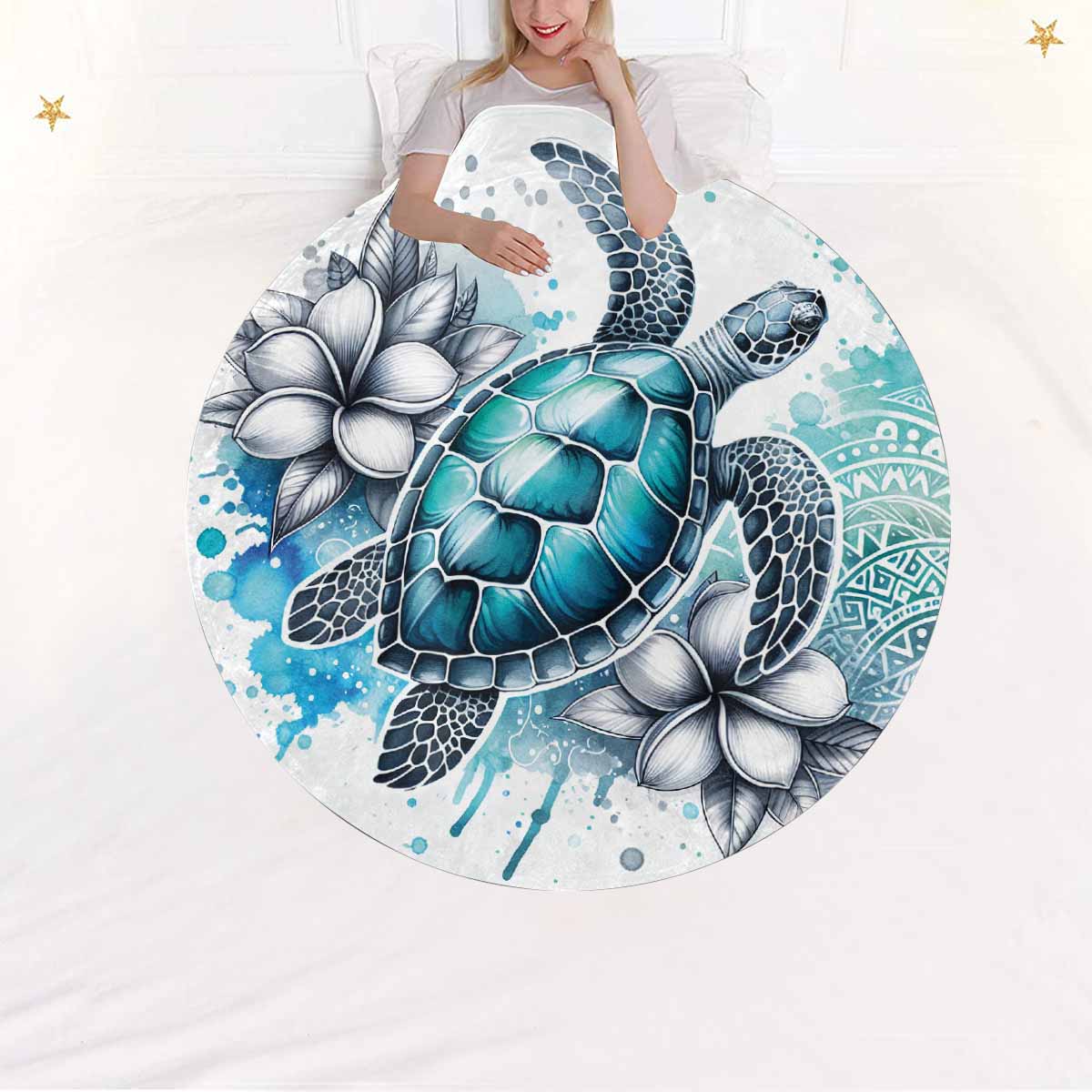 Turtle_Awd35195  Circular Micro Fleece Blanket 47"