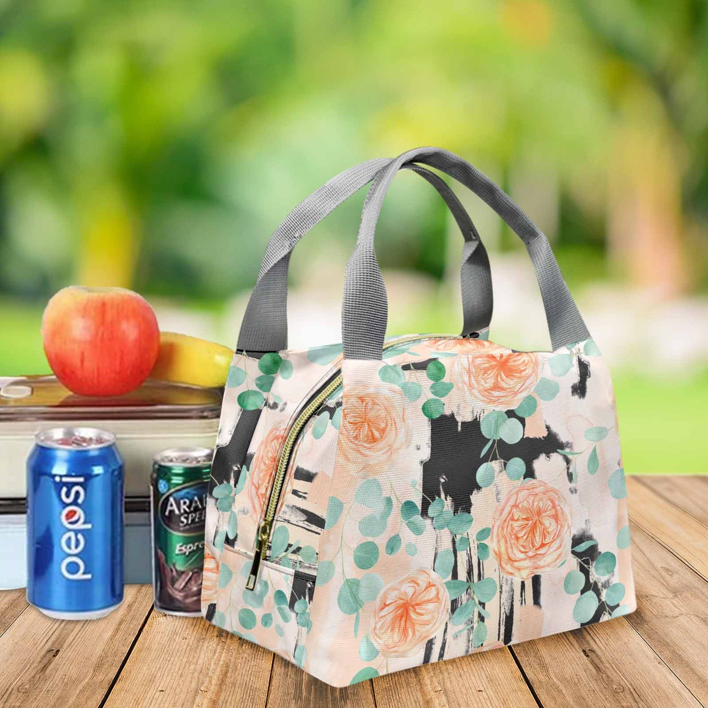 Rose Eucalyptus 100  Portable Lunch Bag-Grey Handle