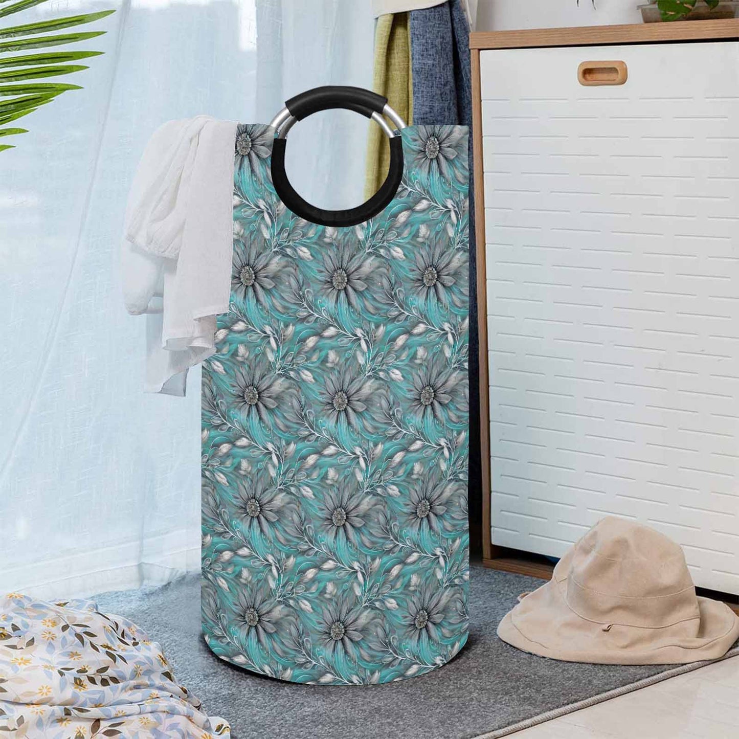 Green Elegant Floral 25  Round Laundry Basket