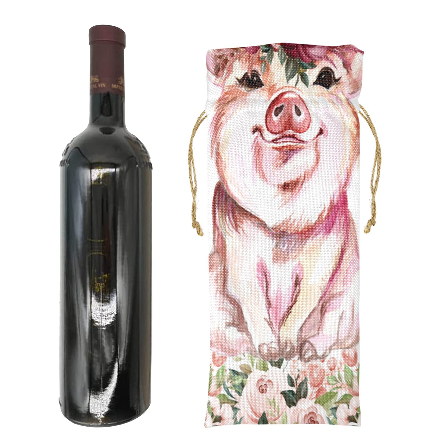 Country Pig awd1375 Linen Wine Bottle Bag