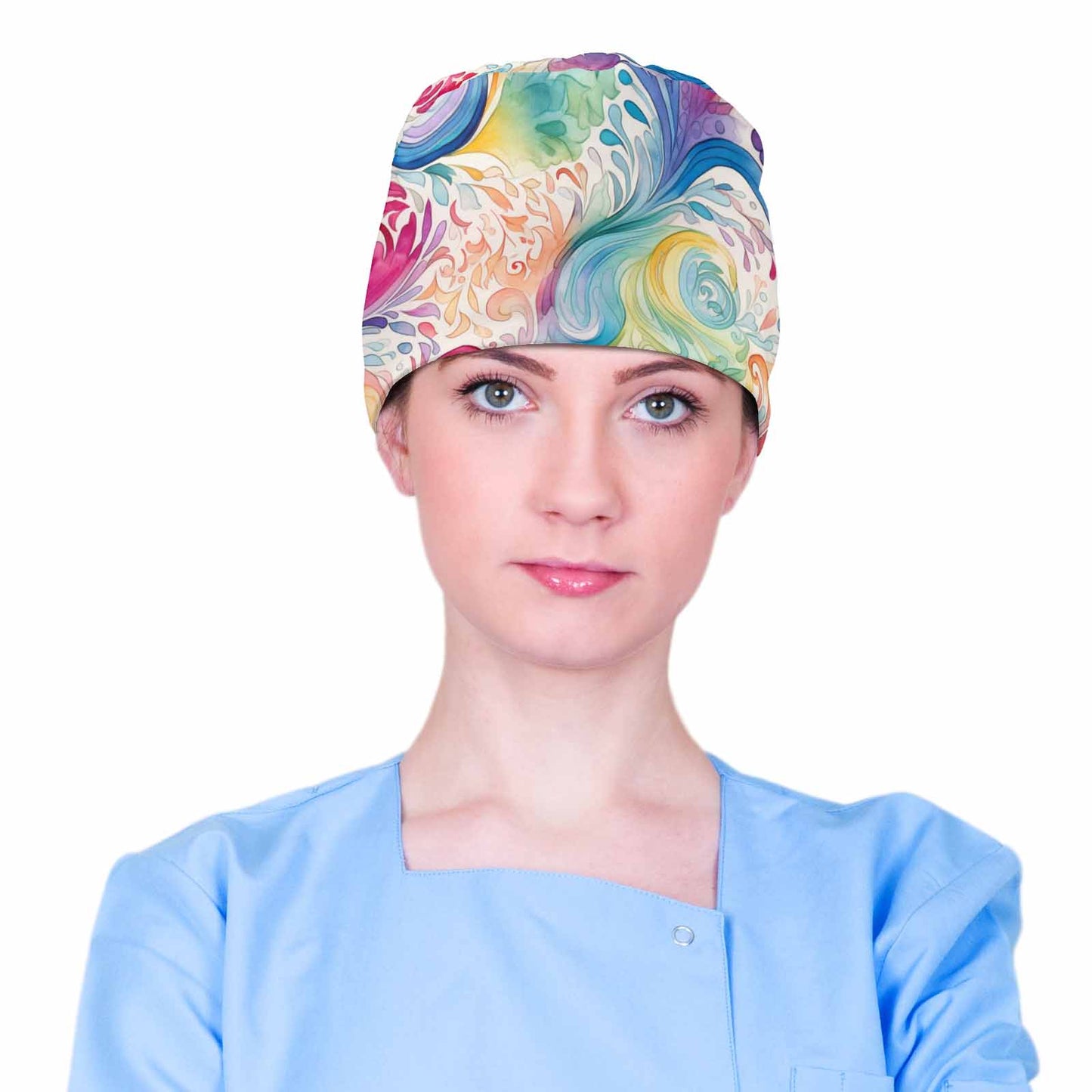 Pastel Rainbow Paisley  Scrub Cap