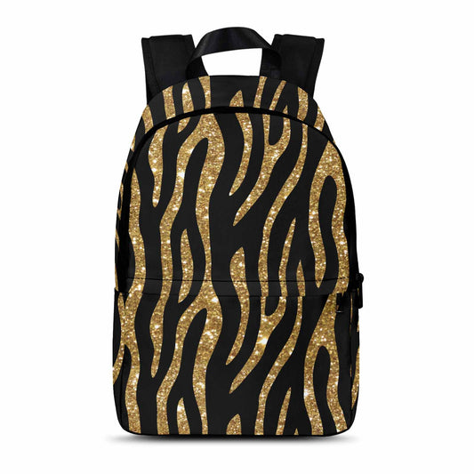 Black and Gold Glitter Leopard Print Adult Casual Backpack