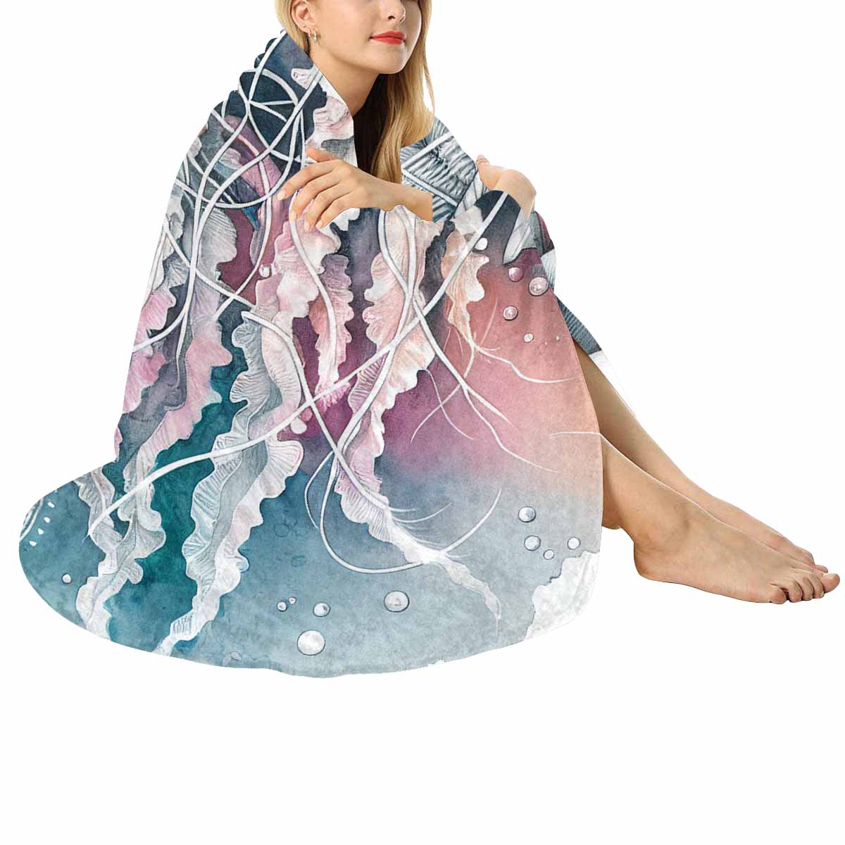 Sea_Animals_Jellyfish_Awd351100  Circular Micro Fleece Blanket 47"