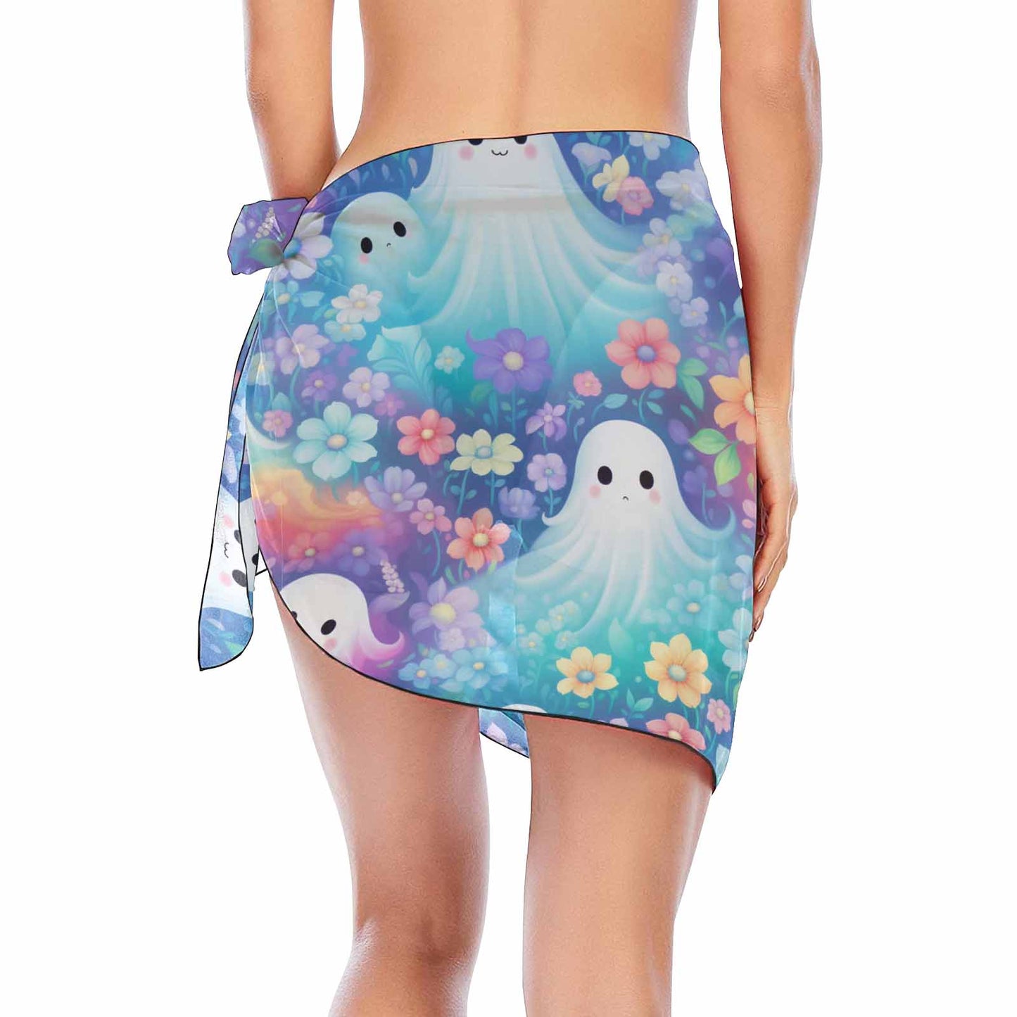 Pastel Halloween Ghosts  Women's Beach Sarong Wrap