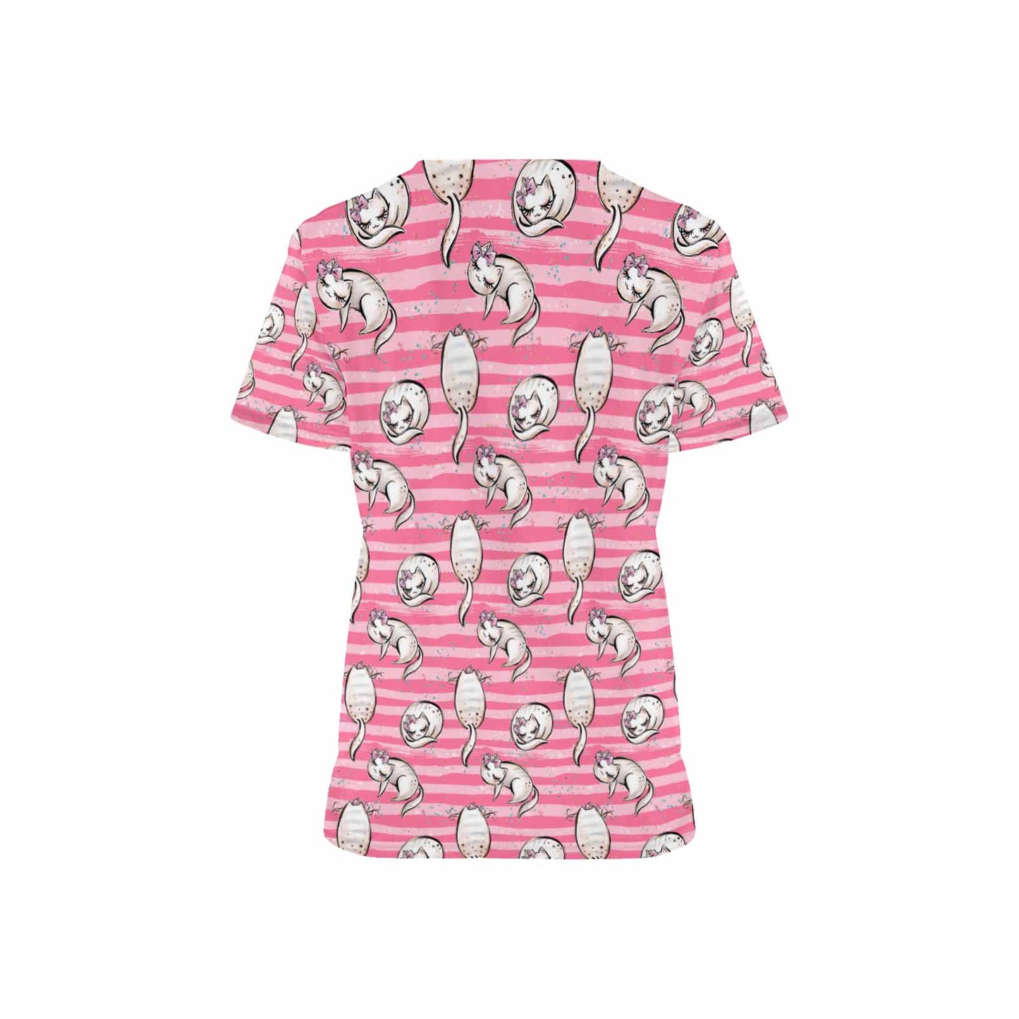 Pink Cats  Women's V Neck Scrub Top Nurse Uniform with Deep Front Pockets