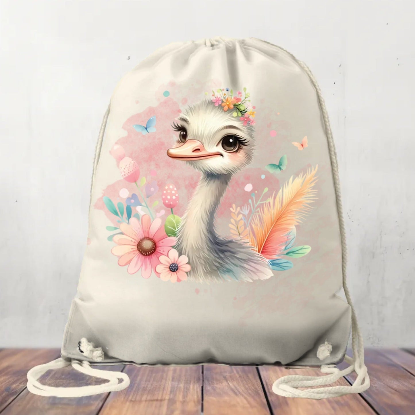 Canvas Drawstring Bag, Personalised Ostrich