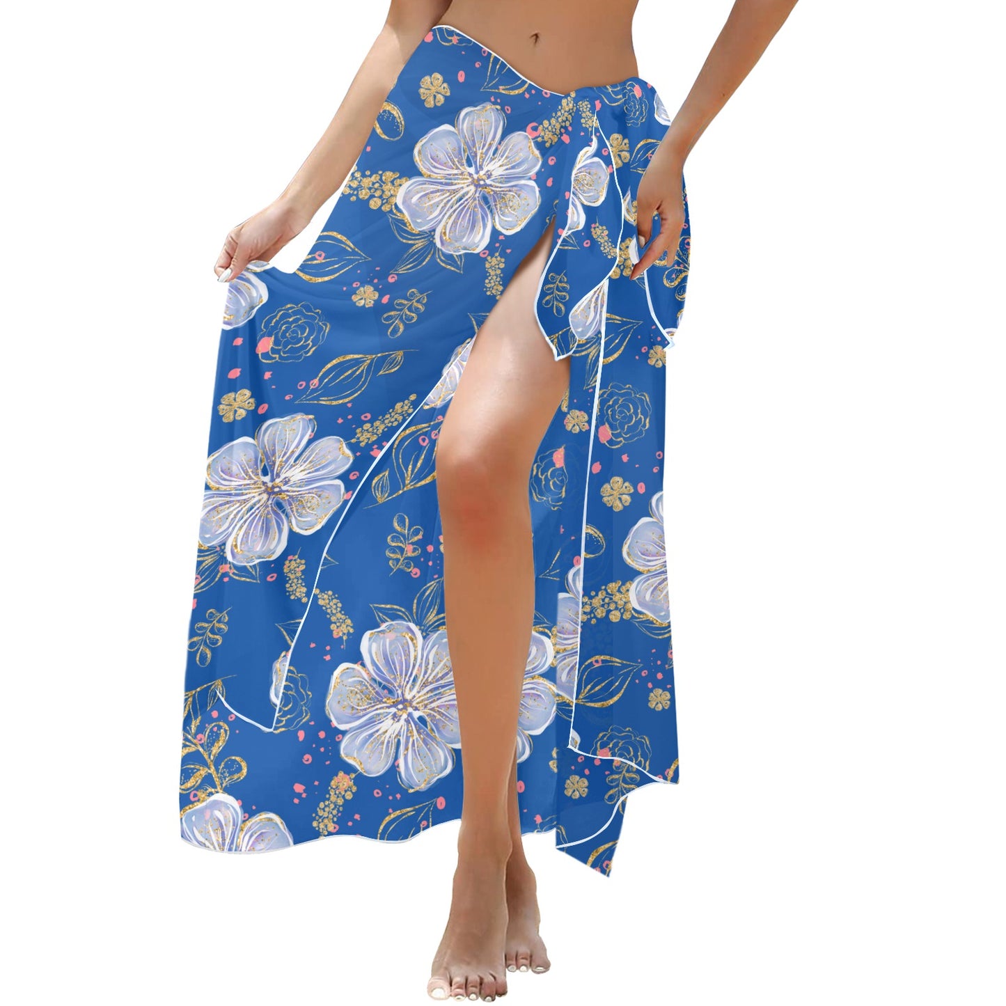 Blue Floral Long Beach Sarong Wrap