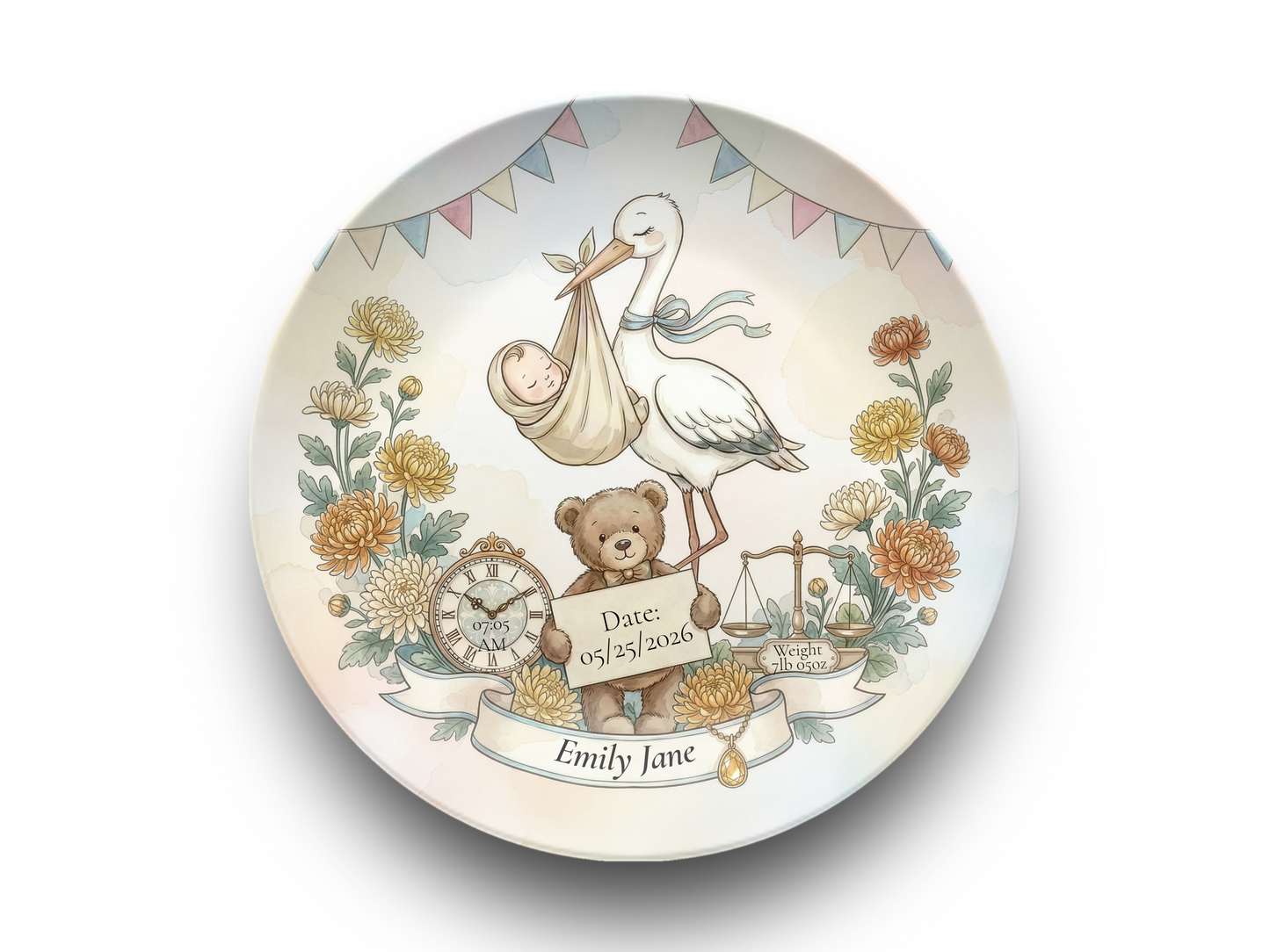 Personalised Baby Keepsake Plate | Birth Details Plate | Newborn Gift | Custom Baby Name Plate | Baby Shower Gift | First Birthday Keepsake