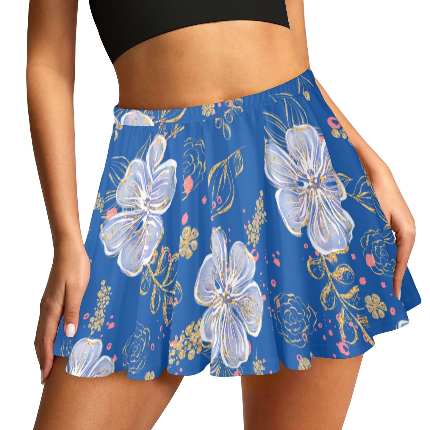 Skater Skirt Blue Floral Skater Skirt (Model D69)