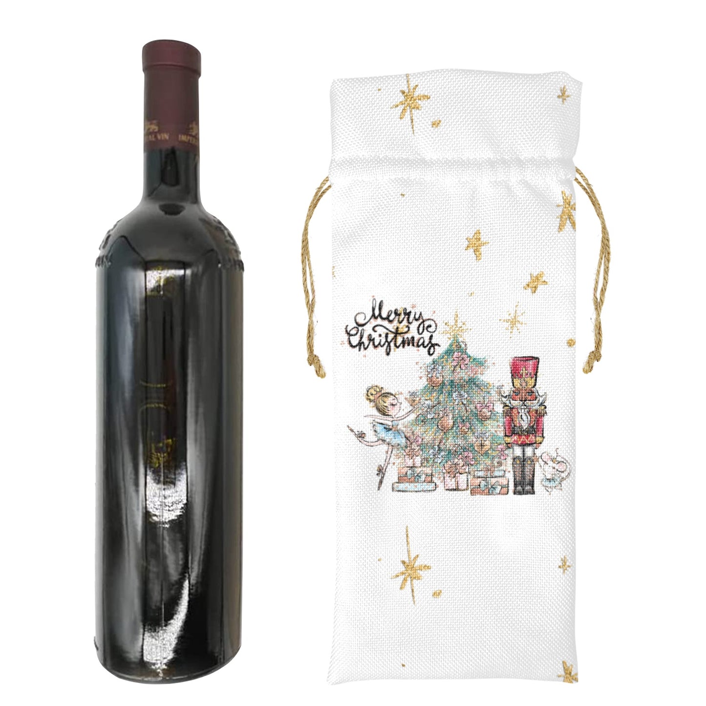 Merry Christmas Nutcracker Sugar Plum Fairy Linen Wine Bottle Bag