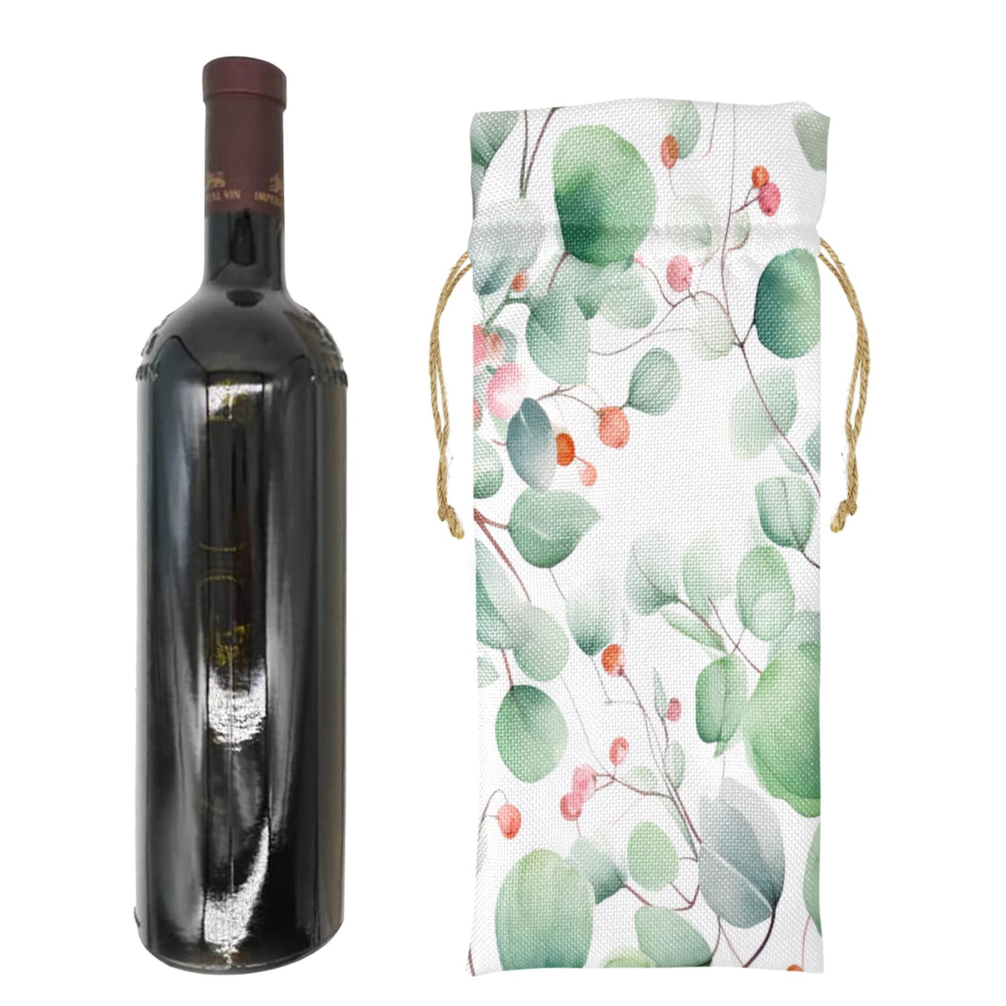 Eucalyptus Leaves awd325 Linen Wine Bottle Bag