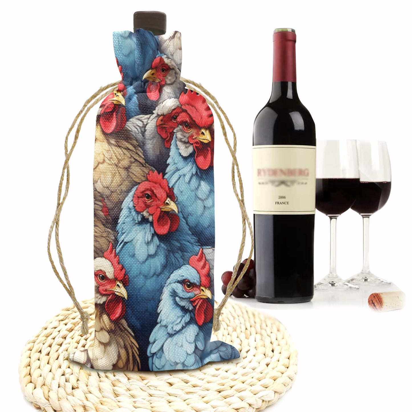 Roosters awd441 Linen Wine Bottle Bag