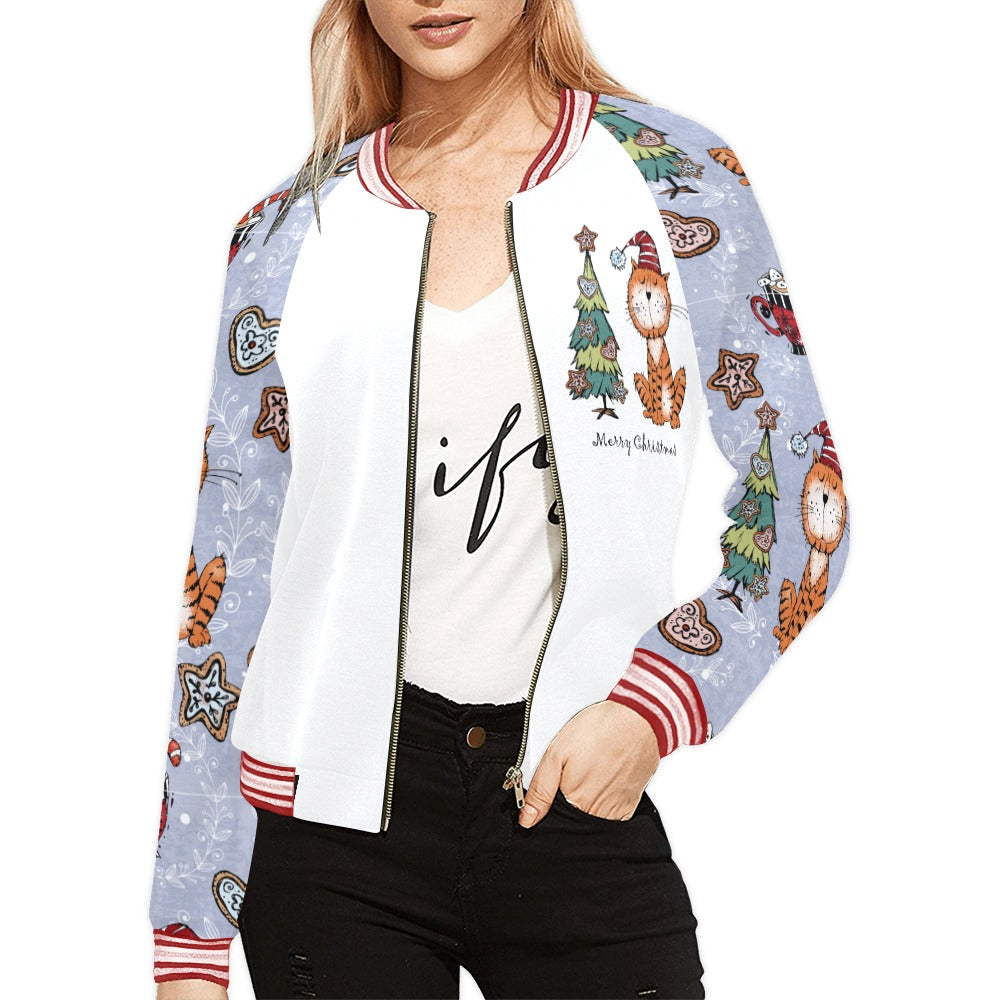 Merry Christmas Cat Bomber Jacket for Women