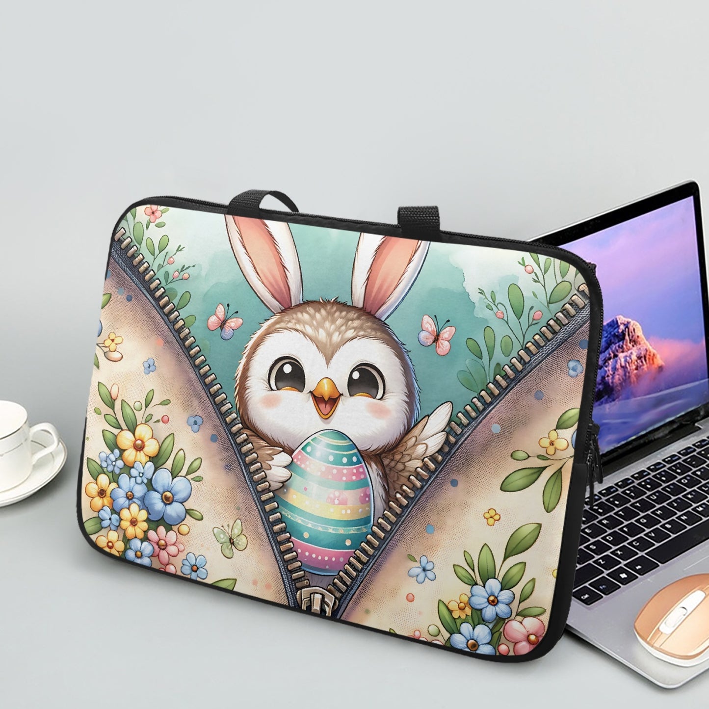 Laptop Sleeve - with handles - Easter - Owl with Bunny Ears