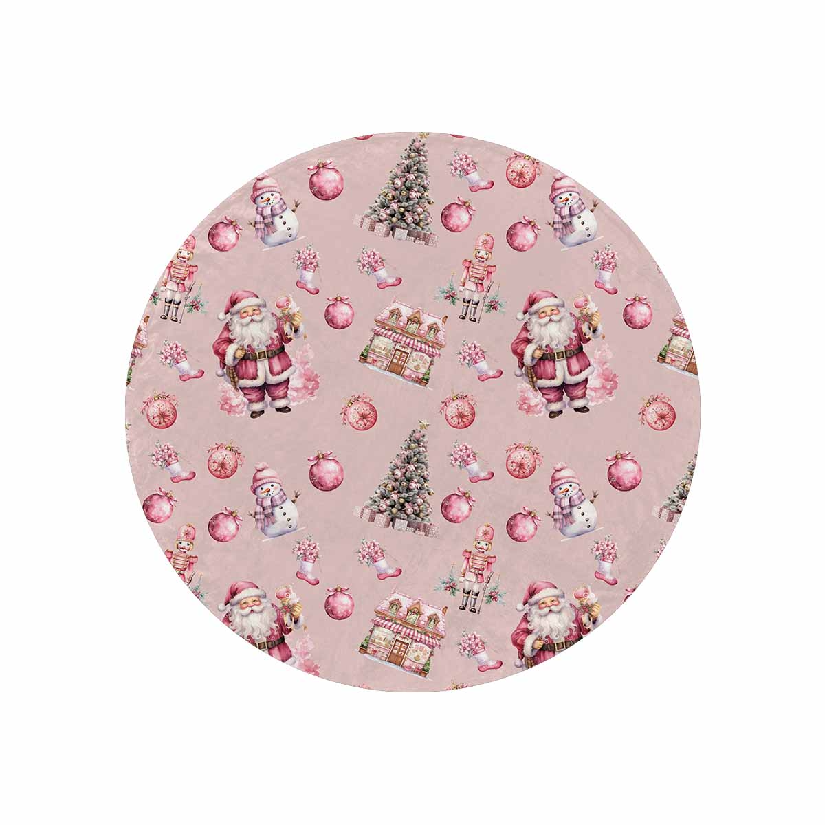 Pink Chirstmas Circular Micro Fleece Blanket 47"