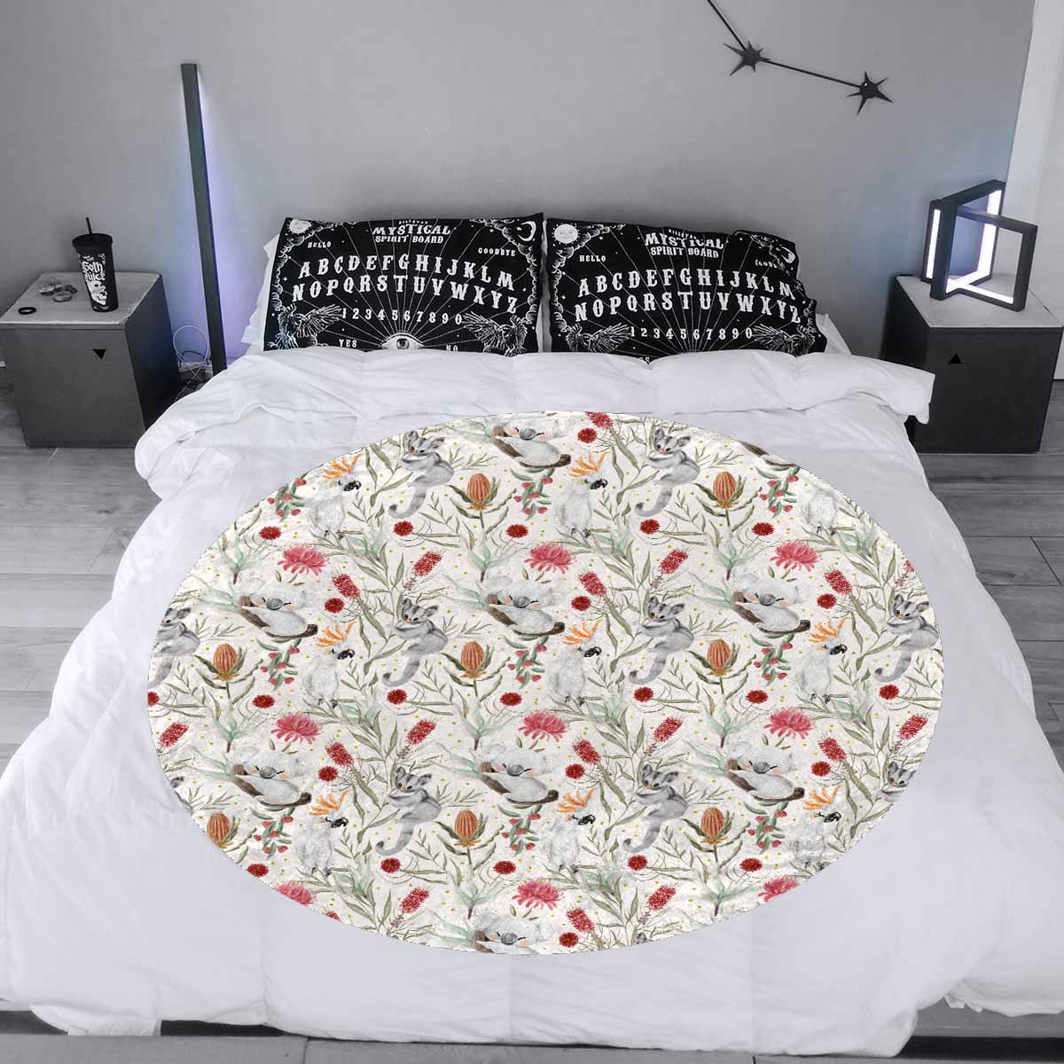 Australian Animals, Koala Cockatoo and Sugar Glider  Circular Micro Fleece Blanket 60"